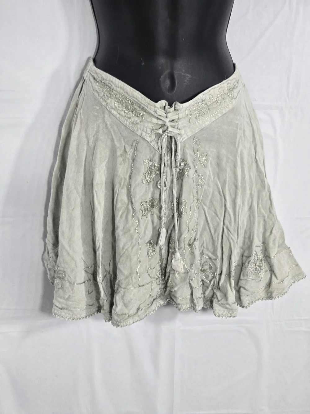 Embroidered Lace-Up Light Blue Circle Skirt